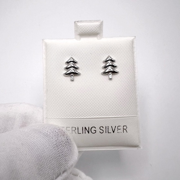 .925 Sterling Silver Christmas Tree Stud Earrings - Picture 6 of 13